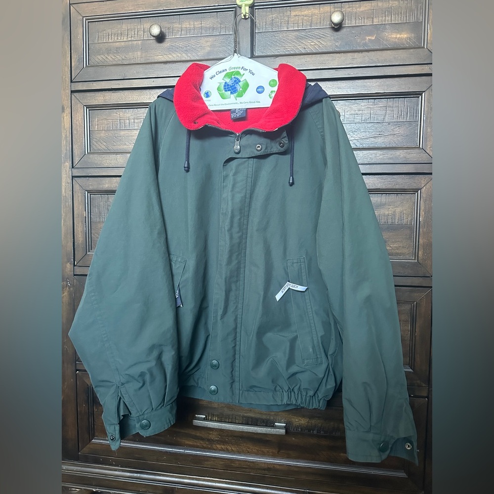 Vintage Men’s  Nautica Red Lined Fleece Green Hood Jacket Size Large